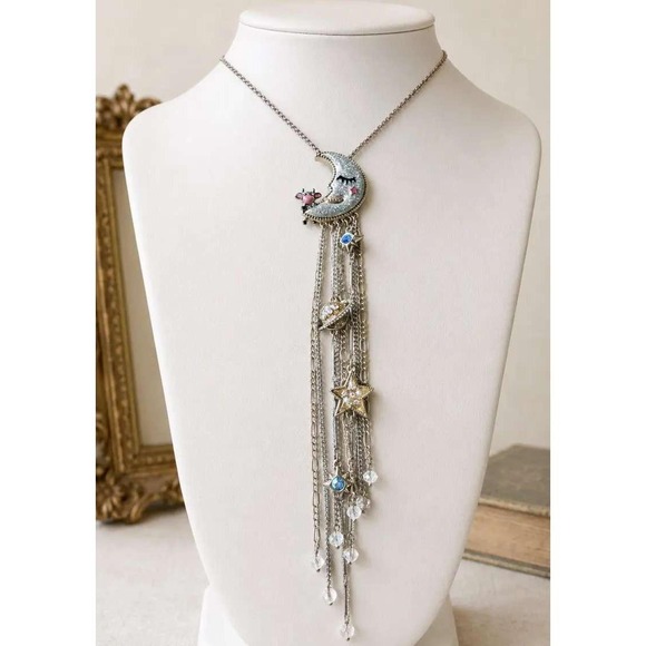 Betsey Johnson Jewelry - Vintage Betsey Johnson Heavens to Betsey Cow Jumped Over Moon Necklace Rare